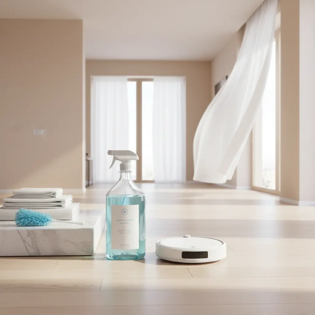 Professional cleaner smiling